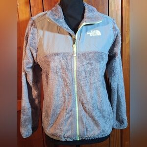 THE NORTH FACE Soft Gray Fleece Jacket with Lemon Yellow Trim